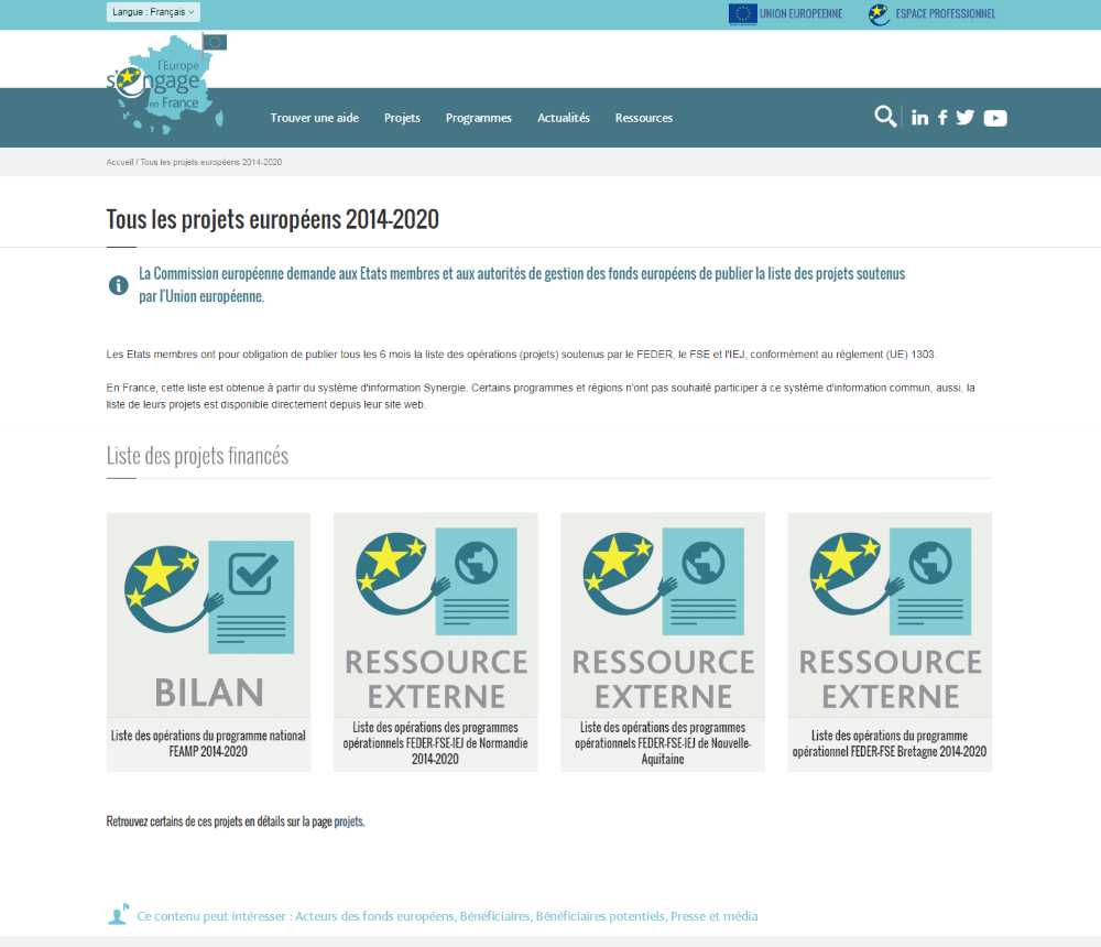 Tous les projets européens 2014-2020 | L'Europe s'engage en France, le  portail des Fonds européens