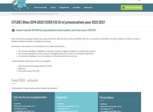 Miniature de la page [ETUDE] Bilan 2014-2020 FEDER-FSE-IEJ et préconisations pour 2021-2027